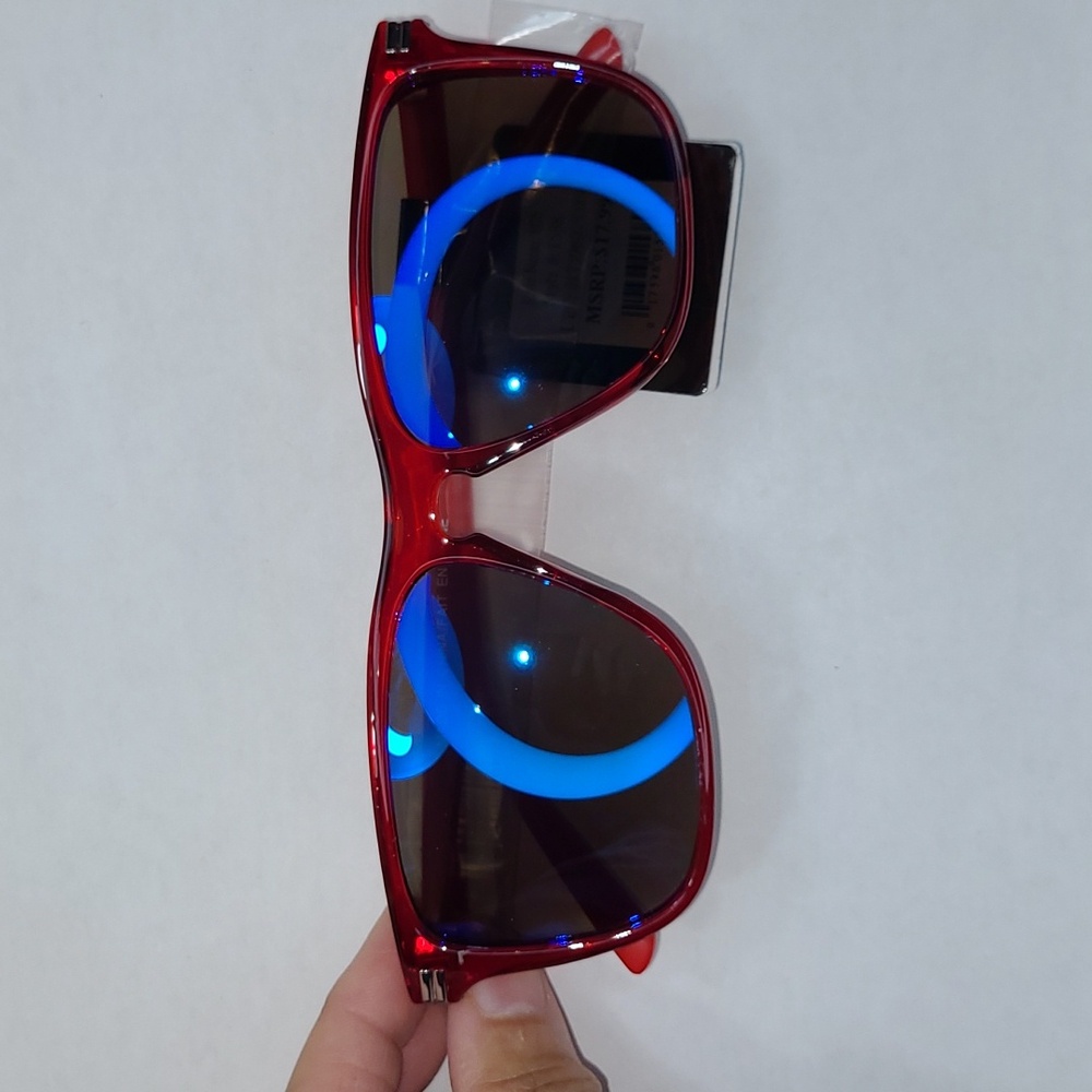 Blue Gem Color Pop Beach Sunglasses - Red w/Blue Mirror Lens - See Last Photo